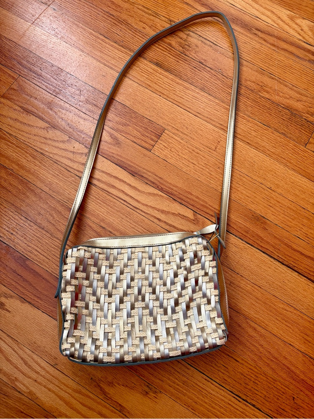 Jennifer Moore Woven Metallic Gold Crossbody Bag